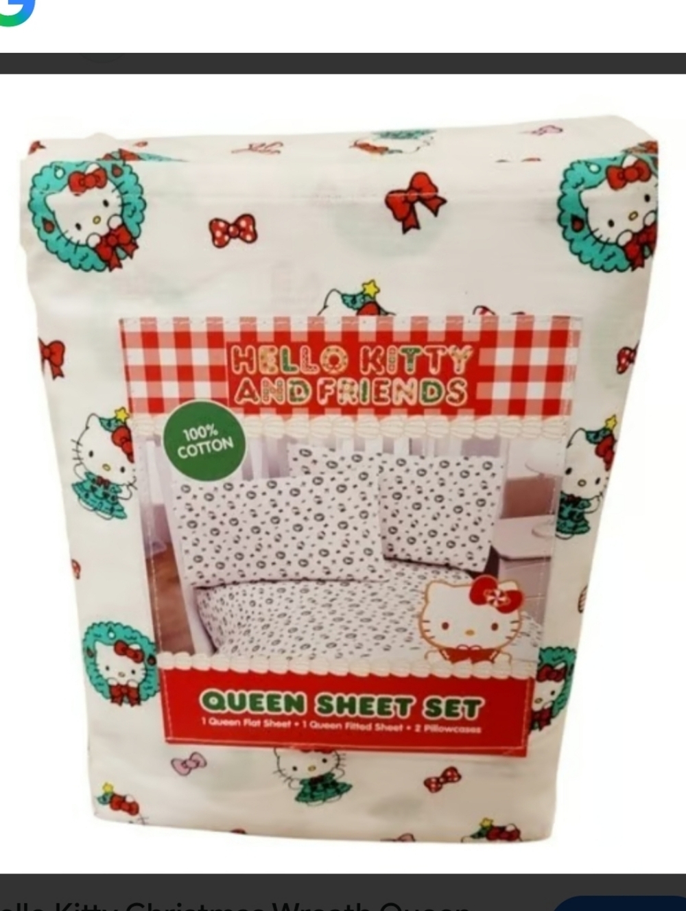 Hello Kitty & Friends 4 Piece Holiday 100% Cotton Queen Sheet Set BNIP